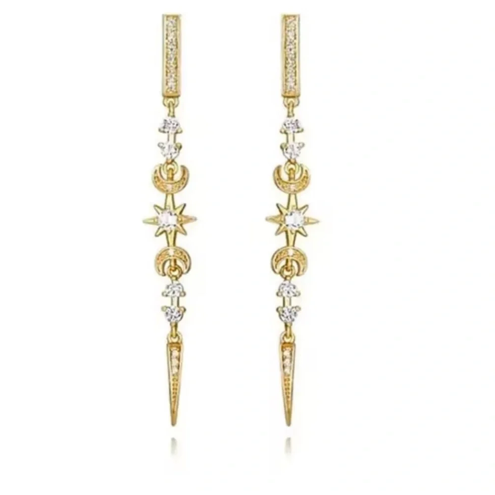 Gold Star Drop Earrings NEW - Picture 3 of 5